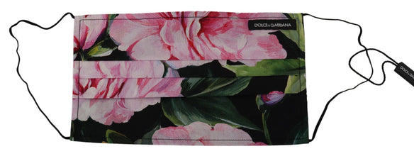 Black Floral Pleated Elastic Ear Strap Face Mask Dolce & Gabbana