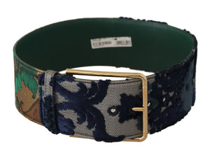 Green Jaquard Embroid Leather Gold Metal Belt Dolce & Gabbana