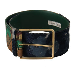 Green Jaquard Embroid Leather Gold Metal Belt Dolce & Gabbana