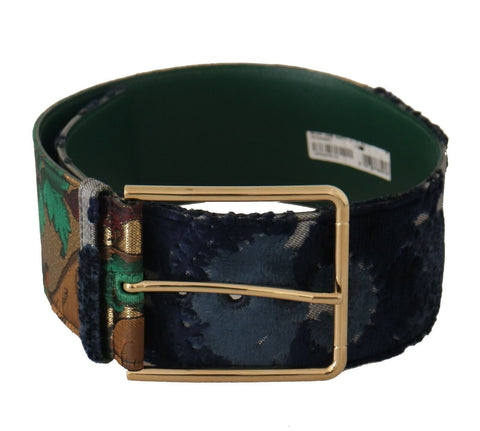 Green Jaquard Embroid Leather Gold Metal Belt Dolce & Gabbana