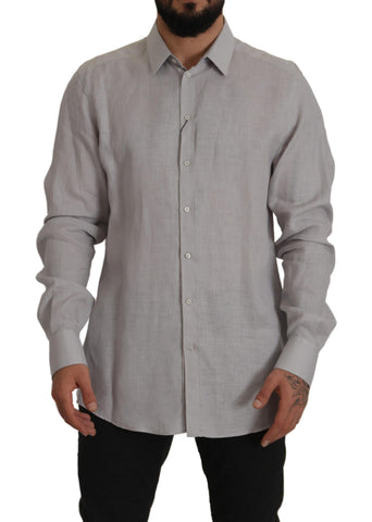 Gray Linen Long Sleeves Formal GOLD Shirt Dolce & Gabbana