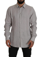 Gray Linen Long Sleeves Formal GOLD Shirt Dolce & Gabbana