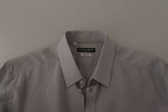 Gray Linen Long Sleeves Formal GOLD Shirt Dolce & Gabbana