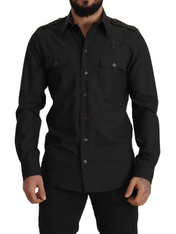 Dark Green Cotton Slim Fit Casual Men Shirt Dolce & Gabbana