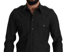 Dark Green Cotton Slim Fit Casual Men Shirt Dolce & Gabbana