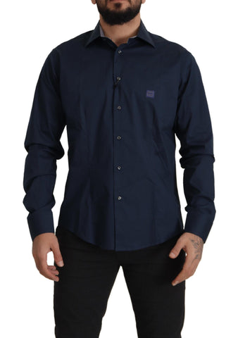 Navy Blue Cotton Dress Formal Shirt Roberto Cavalli
