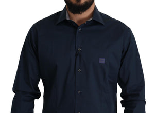 Navy Blue Cotton Dress Formal Shirt Roberto Cavalli