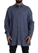Dark Blue Linen Slim Fit Dress Formal Men Shirt Dolce & Gabbana