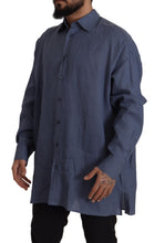 Dark Blue Linen Slim Fit Dress Formal Men Shirt Dolce & Gabbana