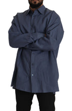 Dark Blue Linen Slim Fit Dress Formal Men Shirt Dolce & Gabbana