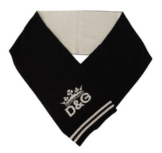 Black White Cotton DG Printed Cashmere Shawl Scarf Dolce & Gabbana
