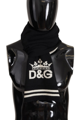 Black White Cotton DG Printed Cashmere Shawl Scarf Dolce & Gabbana