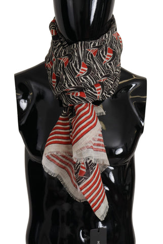 Black Red Linen Sailboat Stripe Print Shawl Scarf Dolce & Gabbana