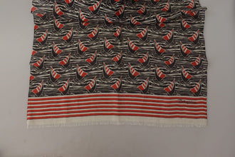 Black Red Linen Sailboat Stripe Print Shawl Scarf Dolce & Gabbana