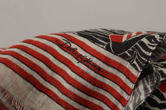 Black Red Linen Sailboat Stripe Print Shawl Scarf Dolce & Gabbana