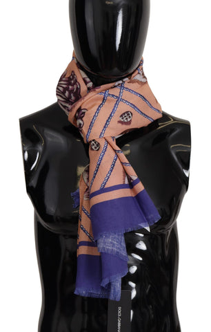Blue Linen Seashell Pattern Mens Wrap Shawl Scarf Dolce & Gabbana