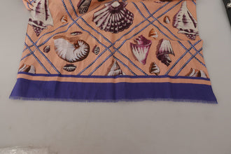 Blue Linen Seashell Pattern Mens Wrap Shawl Scarf Dolce & Gabbana