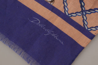 Blue Linen Seashell Pattern Mens Wrap Shawl Scarf Dolce & Gabbana