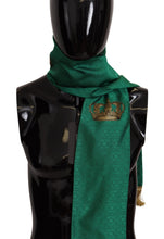 Green Crown Embroidered Shawl Fringe Blend Silk Dolce & Gabbana