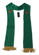 Green Crown Embroidered Shawl Fringe Blend Silk Dolce & Gabbana