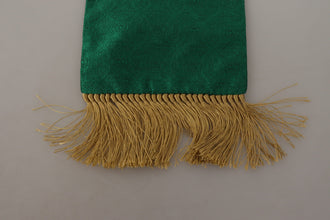 Green Crown Embroidered Shawl Fringe Blend Silk Dolce & Gabbana