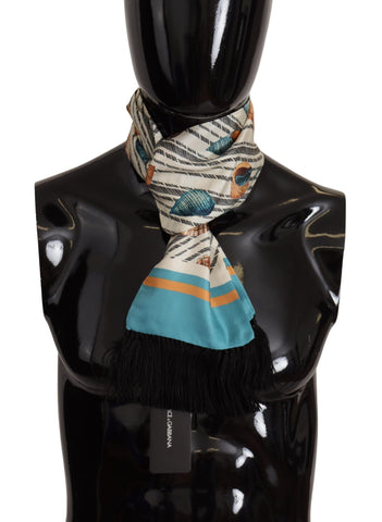 Multicolor Seashells DG Print Silk Shawl Fringe Scarf Dolce & Gabbana