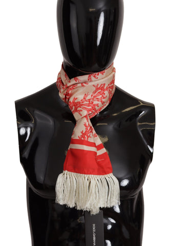 White Red Coral Print Shawl Wrap Fringe Scarf Dolce & Gabbana