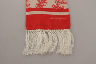 White Red Coral Print Shawl Wrap Fringe Scarf Dolce & Gabbana
