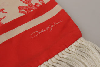 White Red Coral Print Shawl Wrap Fringe Scarf Dolce & Gabbana