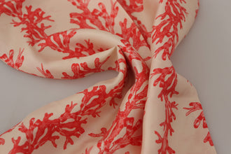 White Red Coral Print Shawl Wrap Fringe Scarf Dolce & Gabbana