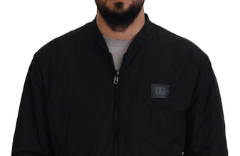 Black Nylon Logo Bomber Zipper Jacket Dolce & Gabbana