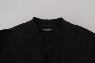 Black Nylon Logo Bomber Zipper Jacket Dolce & Gabbana