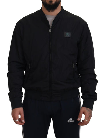 Black Nylon Logo Bomber Zipper Jacket Dolce & Gabbana