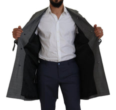 Gray Wool Plaid Long Trench Coat Jacket Trench Coat Jacket Dolce & Gabbana