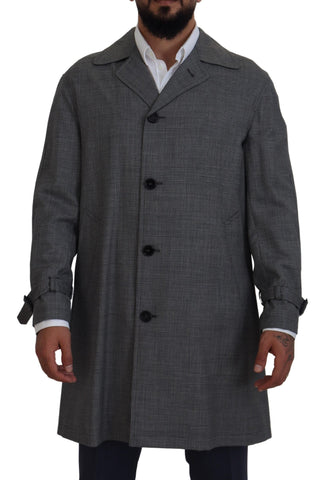 Gray Wool Plaid Long Trench Coat Jacket Trench Coat Jacket Dolce & Gabbana