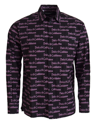 Black Purple Logo Slim Dress Formal Shirt Dolce & Gabbana