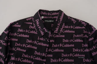 Black Purple Logo Slim Dress Formal Shirt Dolce & Gabbana