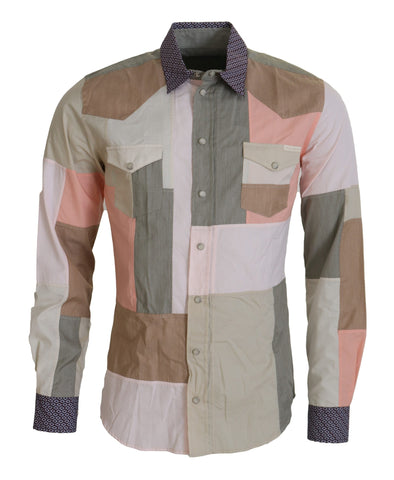 Multicolor Cotton Patchwork Slim Shirt Dolce & Gabbana