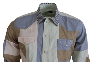 Multicolor Cotton Patchwork Slim Shirt Dolce & Gabbana