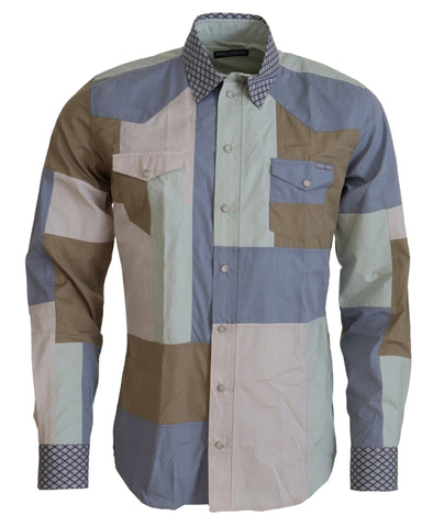 Multicolor Cotton Patchwork Slim Shirt Dolce & Gabbana