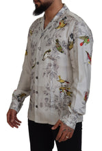 White Bird Print Silk Satin Casual Shirt Dolce & Gabbana