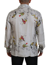 White Bird Print Silk Satin Casual Shirt Dolce & Gabbana