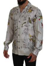 White Bird Print Silk Satin Casual Shirt Dolce & Gabbana