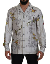 White Bird Print Silk Satin Casual Shirt Dolce & Gabbana