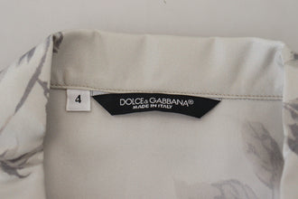 White Bird Print Silk Satin Casual Shirt Dolce & Gabbana