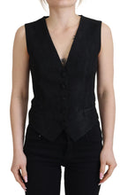 Black Brocade Button Down Sleeveless Vest Top Dolce & Gabbana