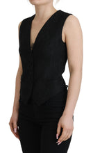 Black Brocade Button Down Sleeveless Vest Top Dolce & Gabbana
