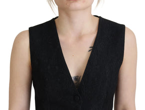 Black Brocade Button Down Sleeveless Vest Top Dolce & Gabbana