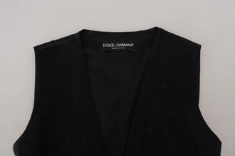 Black Brocade Button Down Sleeveless Vest Top Dolce & Gabbana