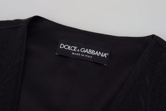 Black Brocade Button Down Sleeveless Vest Top Dolce & Gabbana
